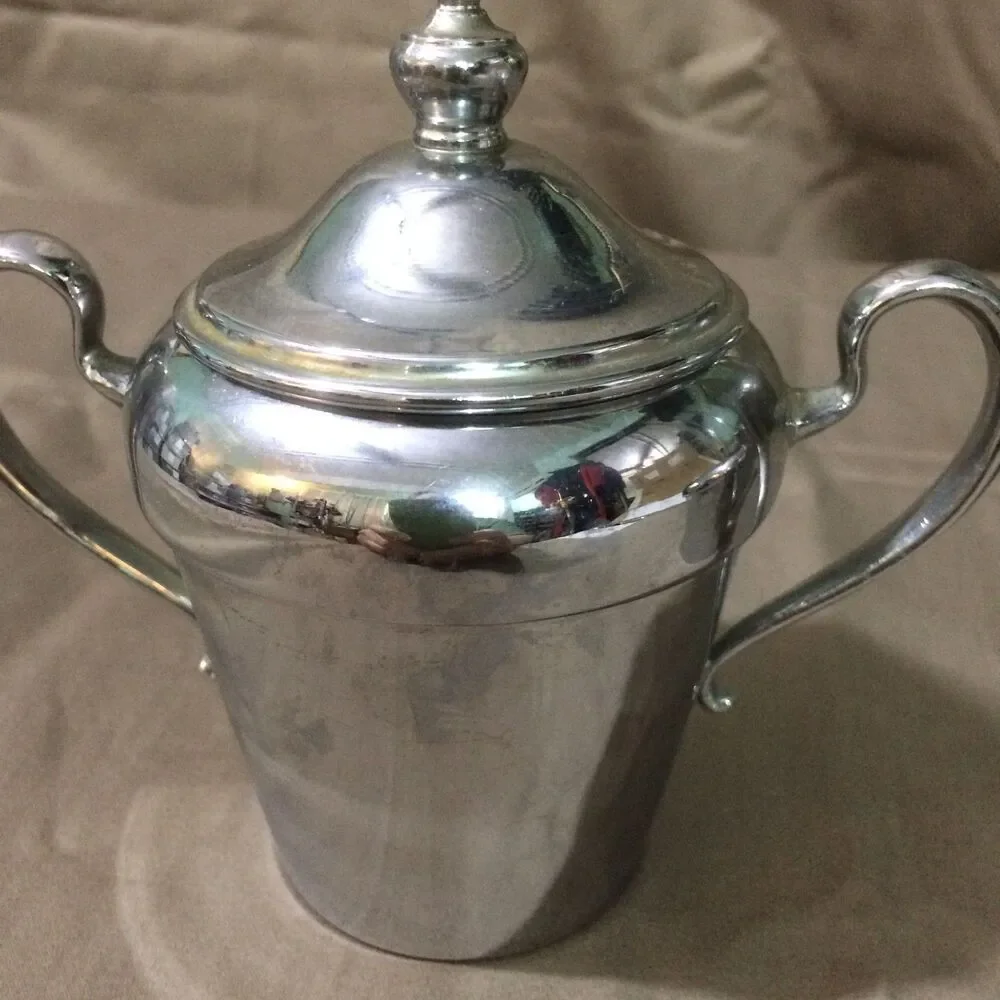 Vintage Chromium Sugar Creamer Set Silver Mfg Corp Art Deco Style Serving